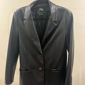 ZARA Black Faux Leather Blazer Jacket